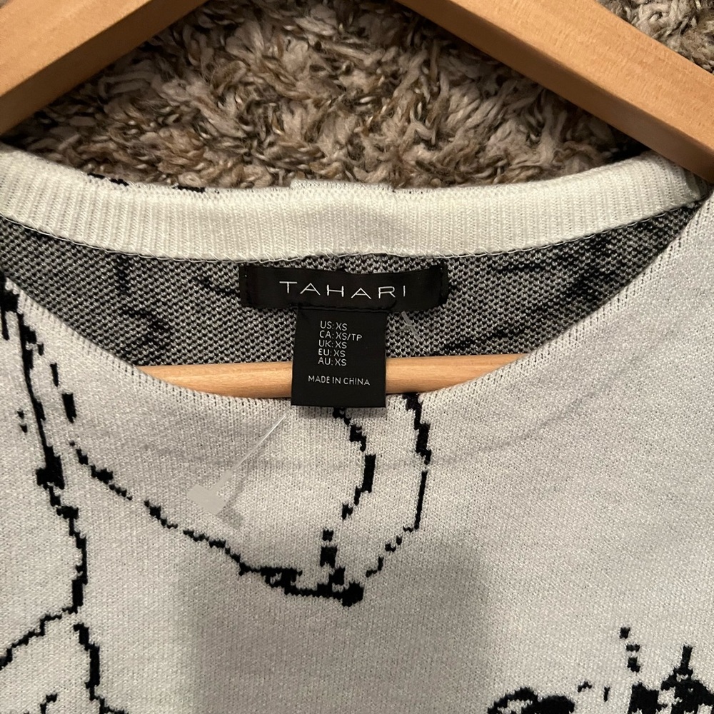 Tahari Cream and Black Floral Sweatshirt - Picture 2 of 3